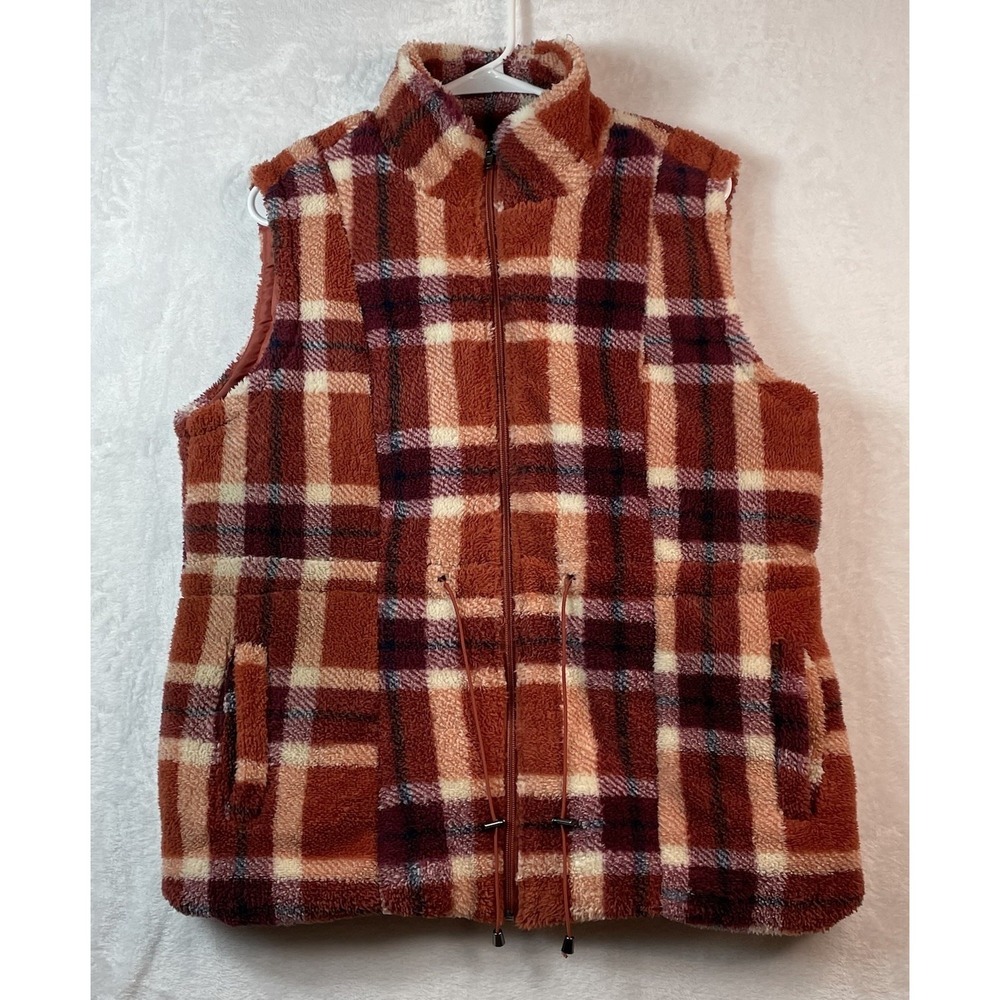 Jason Maxwell Outerwear Collection Womens Large Fleece Vest‎ Plaid Fall Colors